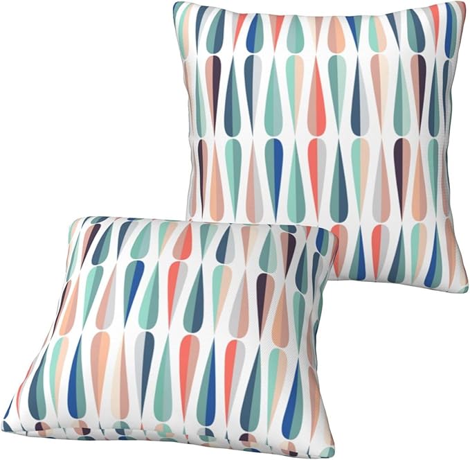 bassyil Mid Century Retro Drop Throw Pillow Covers Decorative Linen Pillow Cases Set of 2 Square Cushion Cover for Couch Sofa Bedroom Patio 18x18 Inch