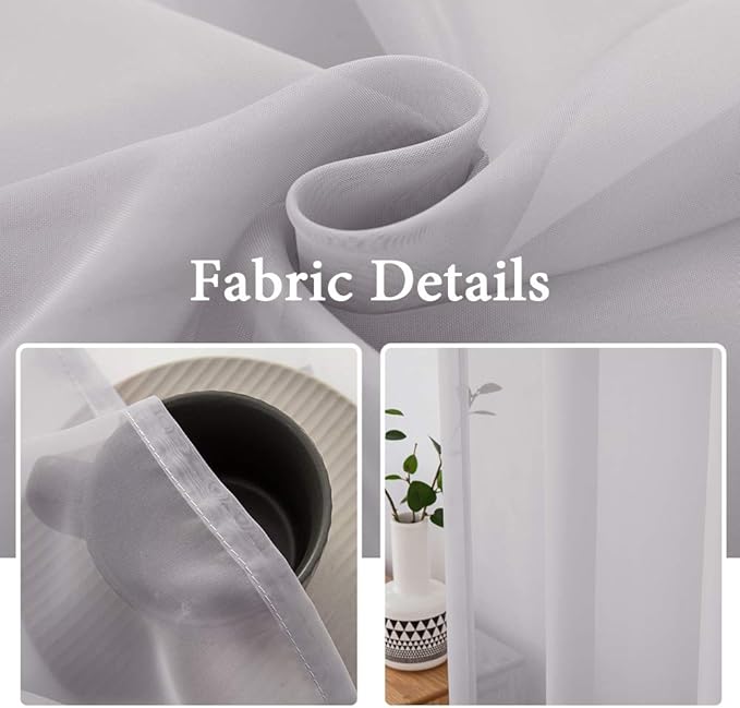 MIULEE 2 Panels Solid Color Sheer Window Curtains Elegant Window Voile Panels/Drapes/Treatment for Bedroom Living Room (54X45 Inches Light Grey)