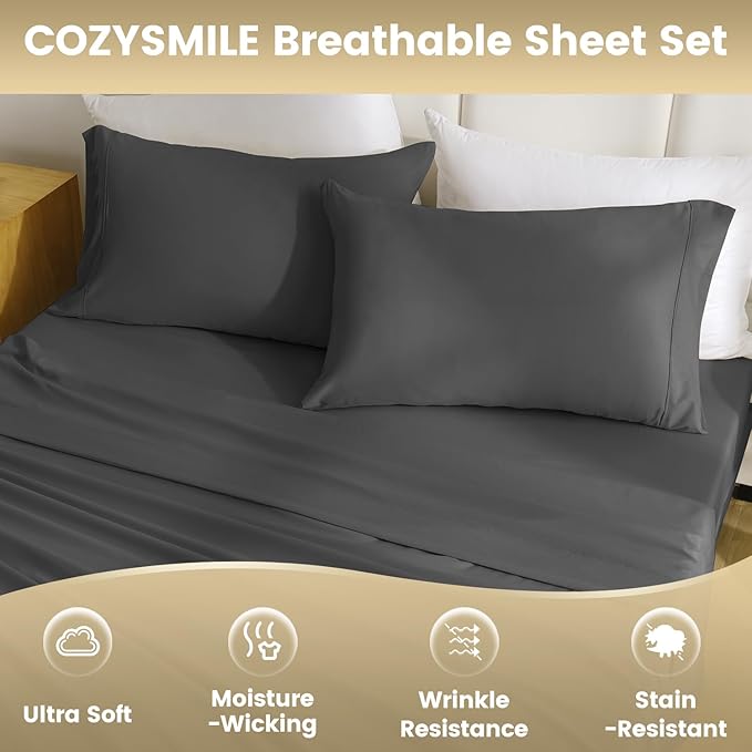 Full Sheet Set - Hotel Luxury 4 Piece Breathable Cooling Full Size Sheet Sets,Fits 16" Deep Pocket Mattress, Easy Care Wrinkle Free Bedding Sheet and Pillowcase Bed Sheet Set, Dark Gray