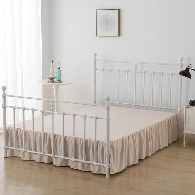Bed Skirt Twin Size, Ruffled Bed Skirts with Split Corners, 14 Inch Drop Dust Ruffle Bed Skirt with Platform, Cream, 14'' Twin