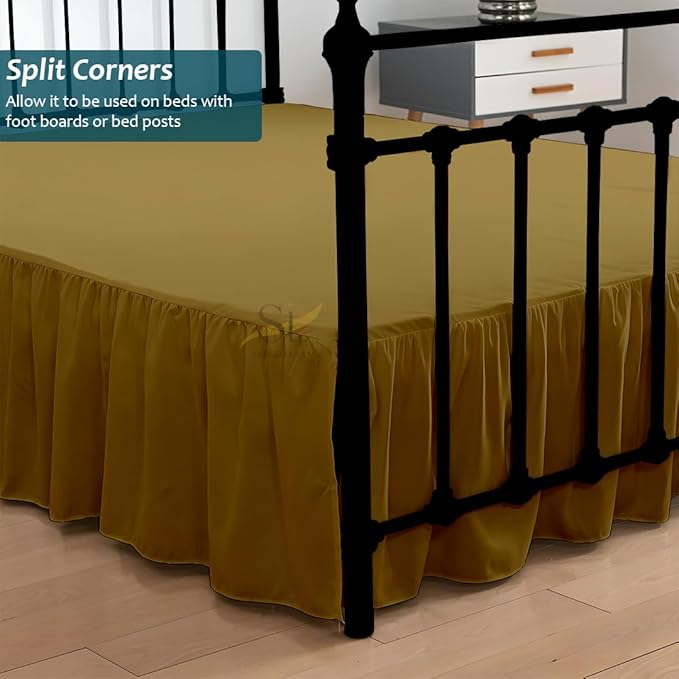 Shreem Linen Ruffled Bed Skirt with Split Corners, Gathered Style, 100% Microfiber, 8-Inch Drop, Dust Ruffle Bedskirt with Platform, Full, Taupe