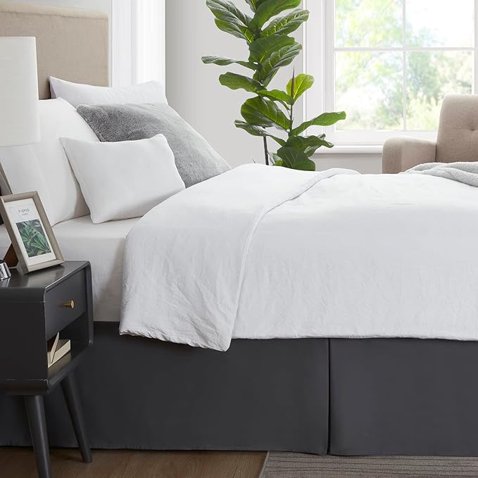 Nestl Pleated Bed Skirt, Easy Fit Bed Skirt, 14” Inch Tailored Drop Bed Skirt, Soft Double Brushed Premium Microfiber Ruffle Bed Skirt, Luxury Bedskirt, Hotel Bed Ruffle, King Bed Skirt Dark Gray