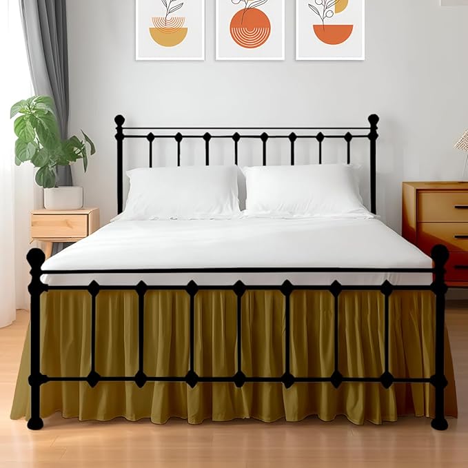 Shreem Linen Ruffled Bed Skirt with Split Corners, Gathered Style, 100% Microfiber, 10-Inch Drop, Dust Ruffle Bedskirt with Platform, RV King, Taupe