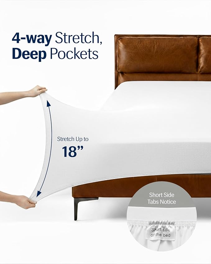 REST® Evercool®+ Cooling Sheet Set, Full Size, Arctic White, Breathable Bed Sheets for Hot Sleeper and Night Sweats, with Pillowcases, with Ionic+ Self-Cleaning Silver Yarn for Sensitive Skin, 4PCS