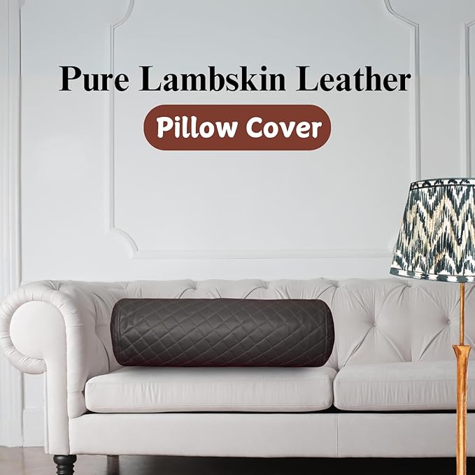 Neck Roll Pillow Cushion Cover, 18x5 Inch Full Moon Round Bolster Pillow Case, Cylinder Soft Lambskin Leather Pillowcase for Head, Spine & Neck Support During Sleep - Quilted Charcoal Grey Pack of 1