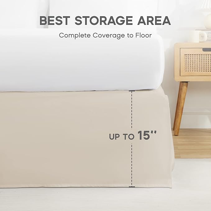 SONIVE Queen Bed Skirt,15" Drop Pleated Dust Ruffle,Classic Tailored Easy Fit Brushed Microfiber Skirts Hotel Quality Shrinkage & Fade Resistant Beige