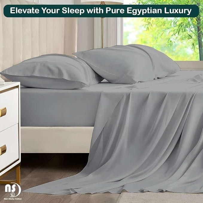 NON Sticky cotton Twin Size Sleeper Sofa Sheets, 4 Piece Egyptian Cotton Bed Sheet Set for Sofa Bed, 10" Deep Pocket for Pull Out Couch Mattress, 39" x 75", Light Grey Solid, Soft & Breathable