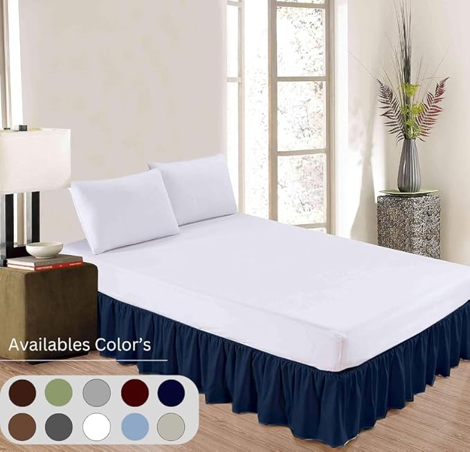 Ruffle Bed Skirt with Split Corners, Microfiber Dust Ruffled for a Perfectly Tailored Bedding Ensemble, Wrinkle and Fade Free, Easy Fit, King Size 16 Inch Drop, Navy Blue