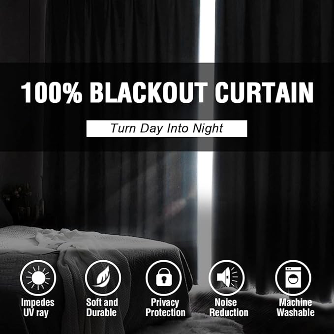H.VERSAILTEX 100% Blackout Curtains for Bedroom Thermal Insulated Blackout Curtains 63 inch Length Heat and Full Light Blocking Curtains for Living Room with Black Liner 2 Panels Set, Dove Gray