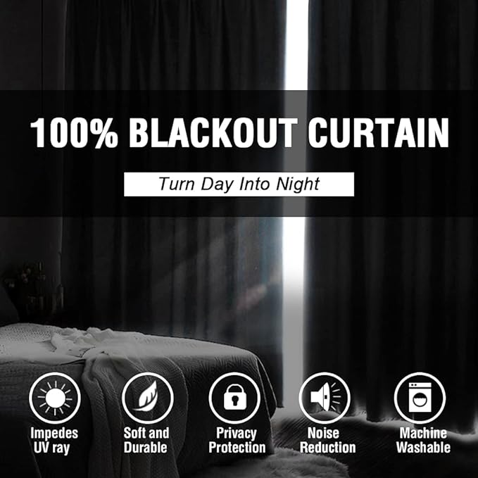 H.VERSAILTEX 100% Blackout Curtains for Bedroom Thermal Insulated Blackout Curtains 84 inch Length Heat and Full Light Blocking Curtains for Living Room with Black Liner 2 Panels Set, Light Sage