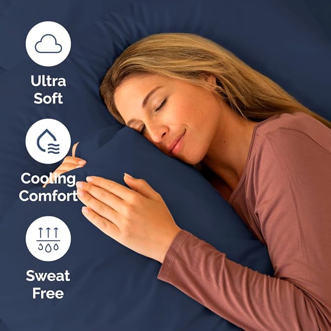 Cot Sheet Set 33” x 75” – 4 Piece Cot Size Twin Mattress Sheets – Ideal for Camper Bunk, RVs, Bunks, Day Care, Camping & Guest Beds - Fits 6” to 10” Mattress - Comdy, Breathable & Cooling - Navy Blue