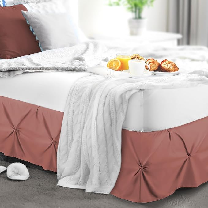 Nestl Pink Clay Bed Skirt Queen Size, Pinch Pleat Queen Bed Skirt, 14" Inch Drop Queen Bedskirt, Hotel Quality Pink Clay Bed Skirts, Microfiber Bedskirt for Queen Bed, Pink Clay Queen Bed Skirt
