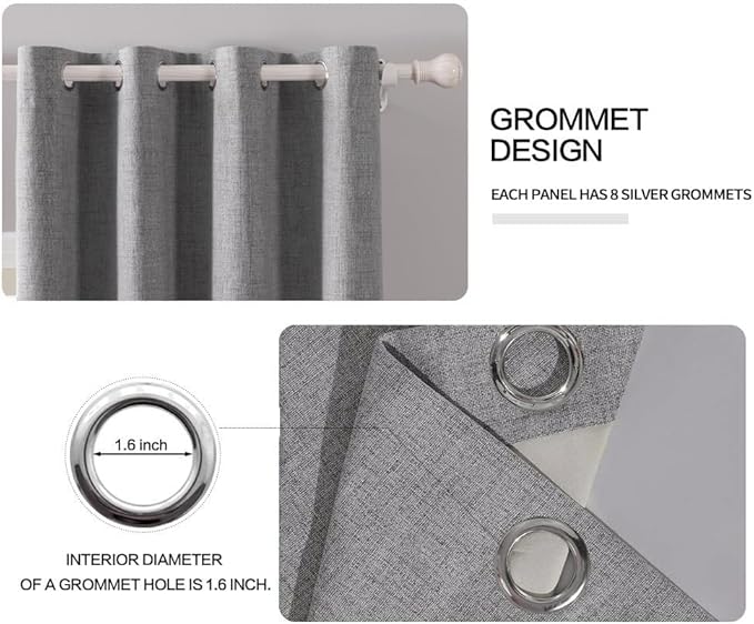 MIULEE Linen Texture Curtains for Bedroom Solid 100% Blackout Thermal Insulated Grey Curtains Grommet Room Darkening Curtains/Draperies Luxury Decor for Living Room Nursery 52x120 Inch (2 Panels)