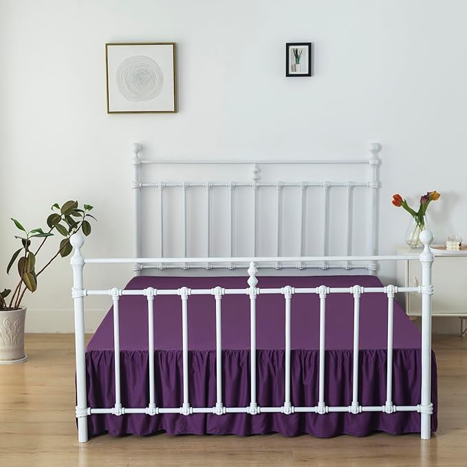Bed Skirt Full Size Ruffled Bed Skirts with Split Corners, 14 Inch Drop Dust Ruffle Bed Skirt with Platform, Grape, 14'' Full