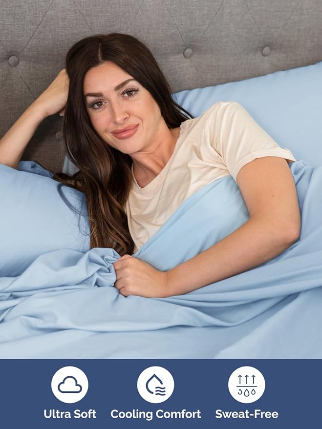 Extra Deep Pocket Split King Sheets - 5 Piece Breathable & Cooling Bed Sheets - Hotel Luxury Bed Sheet Set - Soft, Wrinkle Free & Comfy - Easily Fits Extra Deep Mattresses - Light Blue Sheets Set