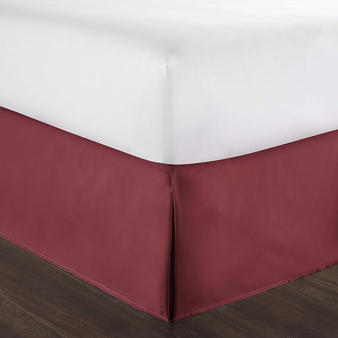 Bed Skirt - 100% Cotton 800 Thread Count Box Pleated Bed Skirt - Luxury Pleated Dust Ruffle, Hotel Quality Modern Bed Skirt, Easy Fit with 12 Inch Tailored Drop, Queen XL, Burgundy