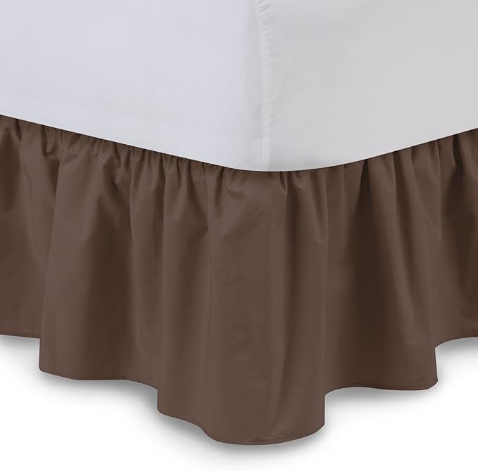 Bed Skirt - Ruffled Bed Skirt (Full XXL, Chocolate) 12 Inch Drop Dust Ruffle with Platform, 100% Cotton 800 Thread Count Fabric - Dust Ruffle Bedskirt for Easy Fitting and Easy Care
