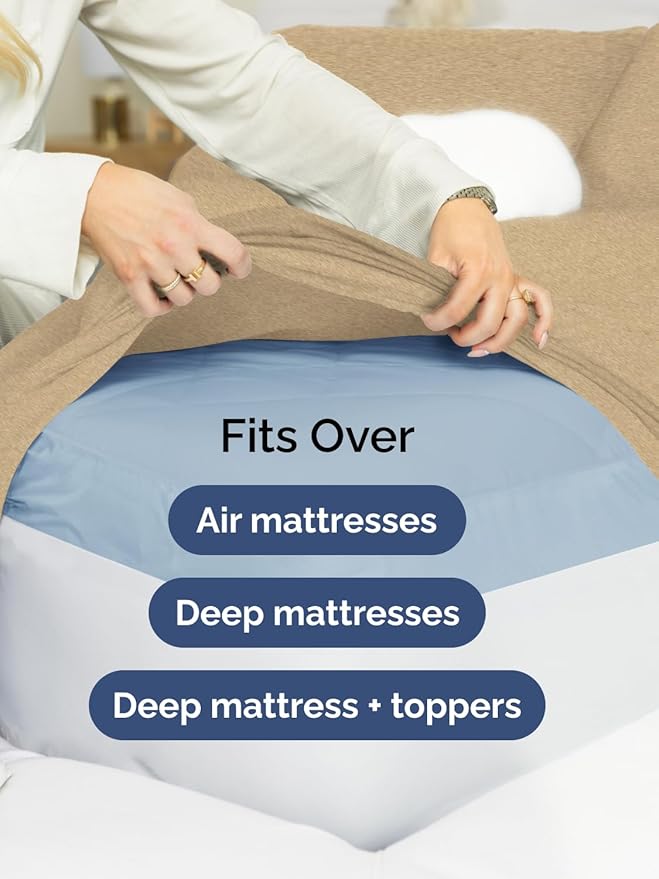 Extra Deep Twin XL Fitted Sheet - Hotel Luxury Single Fitted Sheet Only - Easily Fits 18 inch to 24 inch Mattress - Ultra Soft, Wrinkle Free w/Extra Deep Pockets - Breathable & Comfy - Heathered Tan