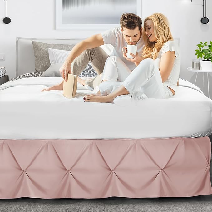 Nestl Blush Pink Bed Skirt King Size, Pinch Pleat King Bed Skirt, 14" Inch Drop King Bedskirt, Hotel Quality Blush Pink Bed Skirts, Premium Microfiber Bedskirt for King Bed, Blush Pink King Bed Skirt