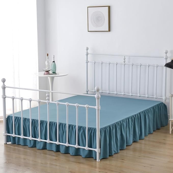Bed Skirt Full Size Ruffled Bed Skirts with Split Corners, 18 Inch Drop Dust Ruffle Bed Skirt with Platform, Teal Blue, Full - 18" Drop