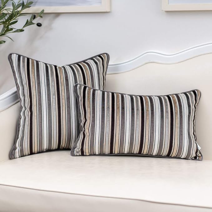 Yangest Grey Striped Throw Pillow Cover Multicolor Velvet Cushion Cover Modern Bohemian Pillowcase for Sofa Couch Bedroom Living Room Home,20x20 Inch