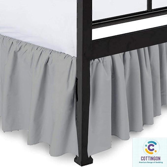 Ruffled Bed Skirt with Split Corners-Dust Ruffle - 12" Drop 100% Microfiber Soft,Sheen & Luxurious Look - Bed Skirts (Light Grey -Queen)