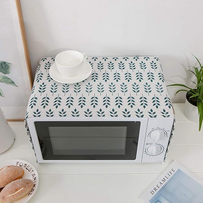 AKOAK 1 Pack 30cm x 90cm/11.81" x 35.43" Household Kitchen Microwave Dust Cover Cotton Linen Oven Cover with Storage Bag Home Decoration Accessories (Green Plants)