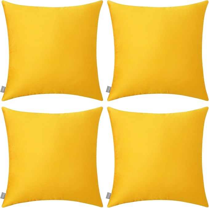 4-Pack 100% Cotton Comfortable Solid Decorative Throw Pillow Case,Thmyo Square Cushion Cover Pillowcase Sublimation Blank Pillow Covers DIY Throw Pillowcase for Sofa Bedroom(24x24 inch/60x60cm,Yellow)