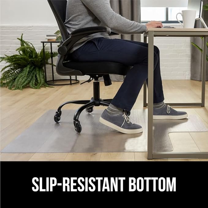 GORILLA GRIP Office Chair Mat for Hardwood Floors, 29x47 Smooth Glide Slip Resistant Under Desk Hard Wood Floor Protector, Stay in Place Plastic Computer Mats for Rolling Office Chairs, Clear