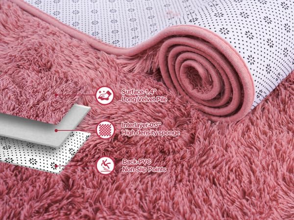 Fluffy Rugs for Living Room, Soft Shaggy for Bedrooms, Blush Area Rug for Bedroom, Cozy Fuzzy Carpet for Kids, Perfect Indoor Decor for Boys and Girls 6x9 Feet