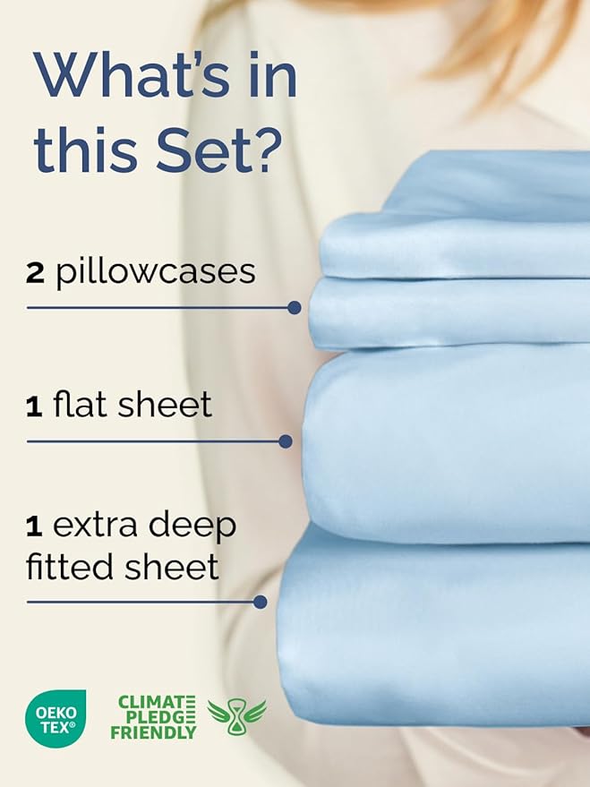 Extra Deep Pocket King Sheets - 4 Piece Breathable & Cooling Bed Sheets - Hotel Luxury Bed Sheet Set - Soft, Wrinkle Free & Comfy - Easily Fits Extra Deep Mattresses - Deep Pocket Light Blue Sheets
