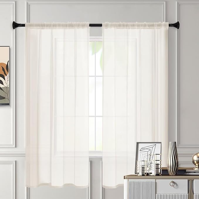 Sheer Curtains 84 Inches Long 2 Panels, Rod Pocket Short Curtain for Kitchen, Bedroom, Cafe Window(Ivory 38" W x 84" L)