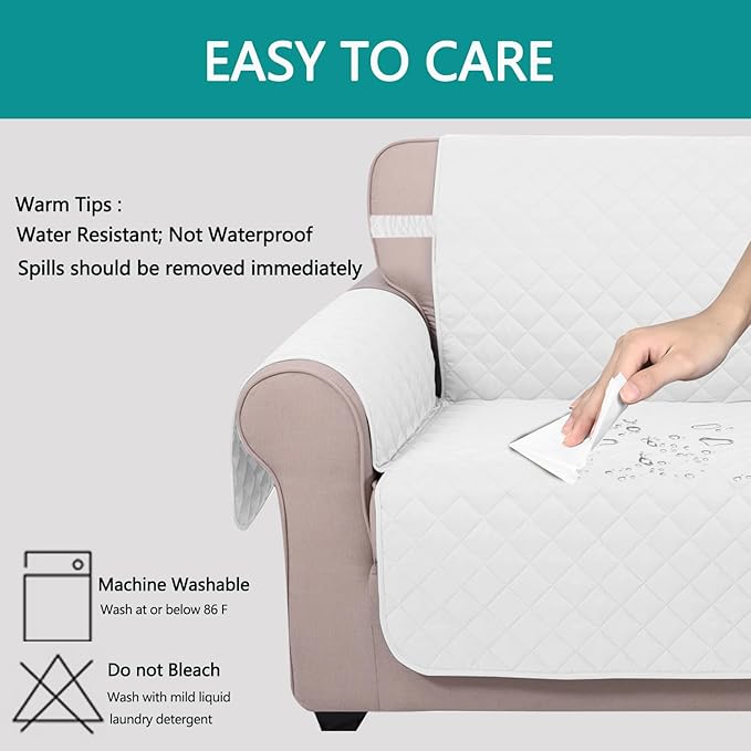 U-NICE HOME Recliner Chair Covers Reversible Chair Cover Pet Covers for Dogs with Elastic Straps Water Resistant Diamond Quilted (23''Recliner Small, White/White)