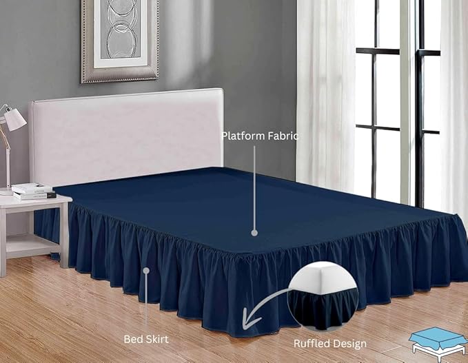 Ruffle Bed Skirt with Split Corners, Microfiber Dust Ruffled for a Perfectly Tailored Bedding Ensemble, Wrinkle and Fade Free, Easy Fit, King Size 12 Inch Drop, Navy Blue