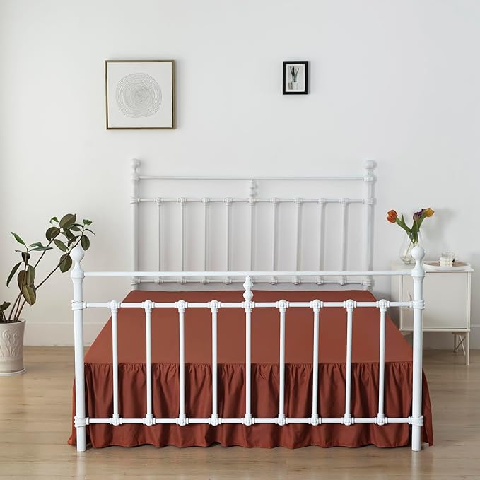 Bed Skirt King Size Ruffled Bed Skirts with Split Corners,14 Inch Drop Dust Ruffle Bed Skirt with Platform, Rust, 14'' King