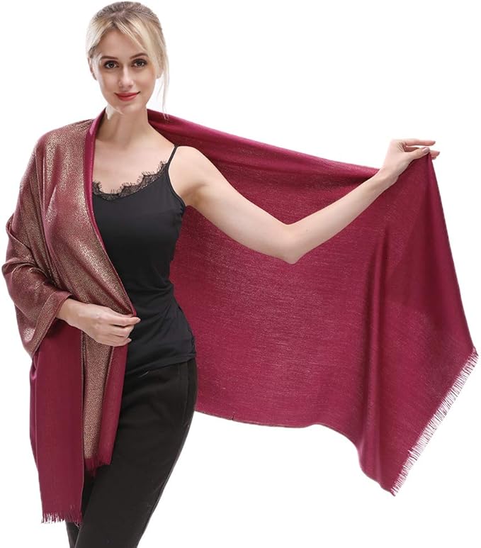 LMVERNA Women's Sparkling Metallic Soft Pashmina Shawls and Wraps Scarf in Solid Colors