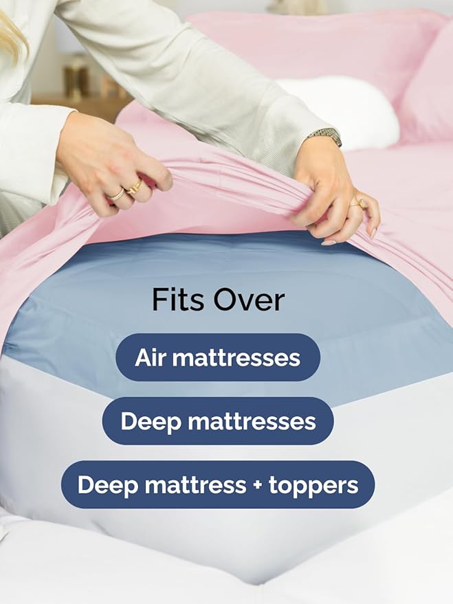 Extra Deep King Fitted Sheet - Hotel Luxury Single Fitted Sheet Only - Easily Fits 18 inch to 24 inch Mattress - Ultra Soft, Wrinkle Free with Extra Deep Pockets - Breathable & Comfy - Lavender Pink