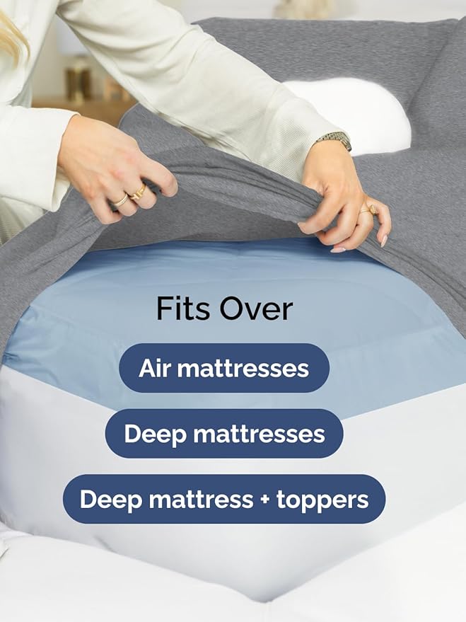 Extra Deep Pocket Full Sheets - 4 Piece Breathable & Cooling Bed Sheets - Hotel Luxury Sheet Set - Soft, Wrinkle Free & Comfy - Easily Fits Extra Deep Mattresses - Deep Pocket Heathered Grey Sheets