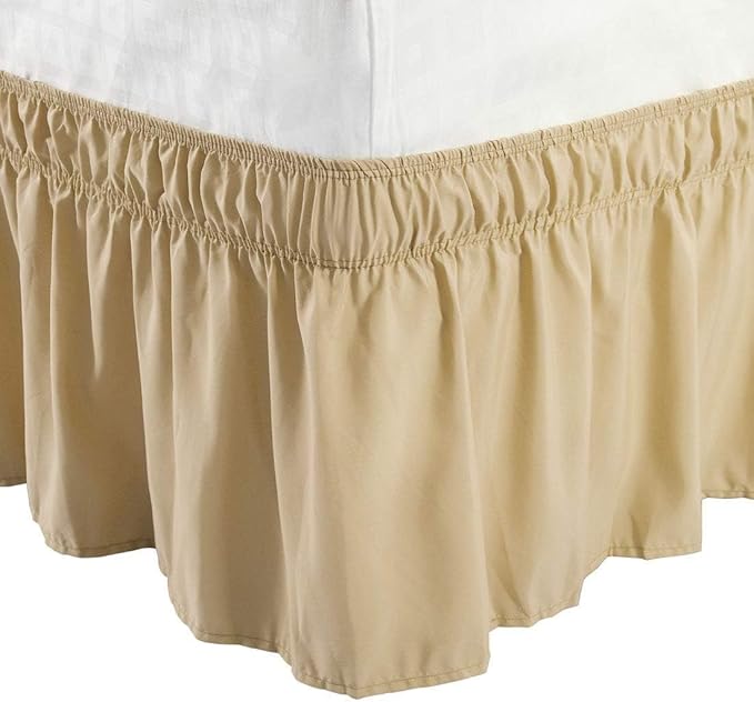 Taupe Wrap Around Bed Skirts with 16" Drop - Three Sides Fabric Adjustable Elastic Dust Ruffle Silky Soft -600 TC Stretchy Bed Skirt-Twin(39"X 75") Taupe