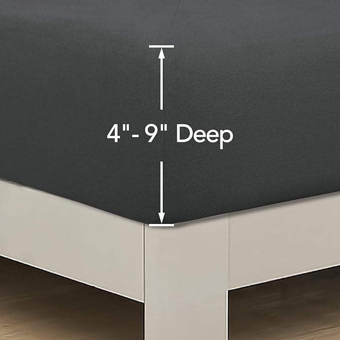 PureFit Stretchy Box Spring Cover Queen - Elastic Fitted Box Spring Wrap Around 4 Sides, Wrinkle & Fading Resistant Fits Queen Size Beds, Dark Gray