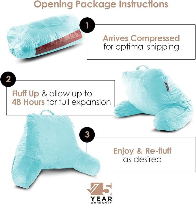 Nestl Reading Pillow for Kids & Teens with Shredded Memory Foam, Backrest Pillows for Reading, Watching, and Gaming, Use on The Couch, Bed, or Floor, Adjustable Support with Washable Cover Light Blue
