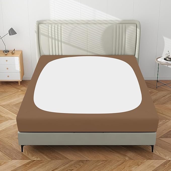 PureFit Stretchy Box Spring Cover Queen - Elastic Fitted Box Spring Wrap Around 4 Sides, Wrinkle & Fading Resistant Fits Queen Size Beds, Brown