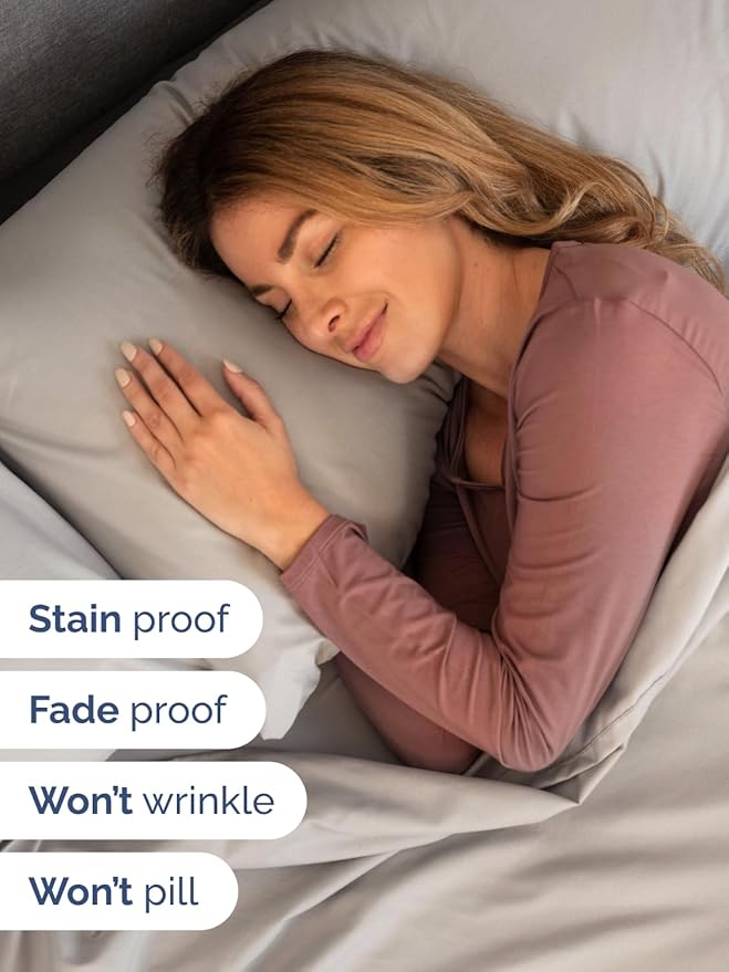 Extra Deep Pocket Split King Sheets - 5 Piece Breathable & Cooling Bed Sheets - Hotel Luxury Bed Sheet Set - Soft, Wrinkle Free & Comfy - Easily Fits Extra Deep Mattresses - Light Grey Sheets Set