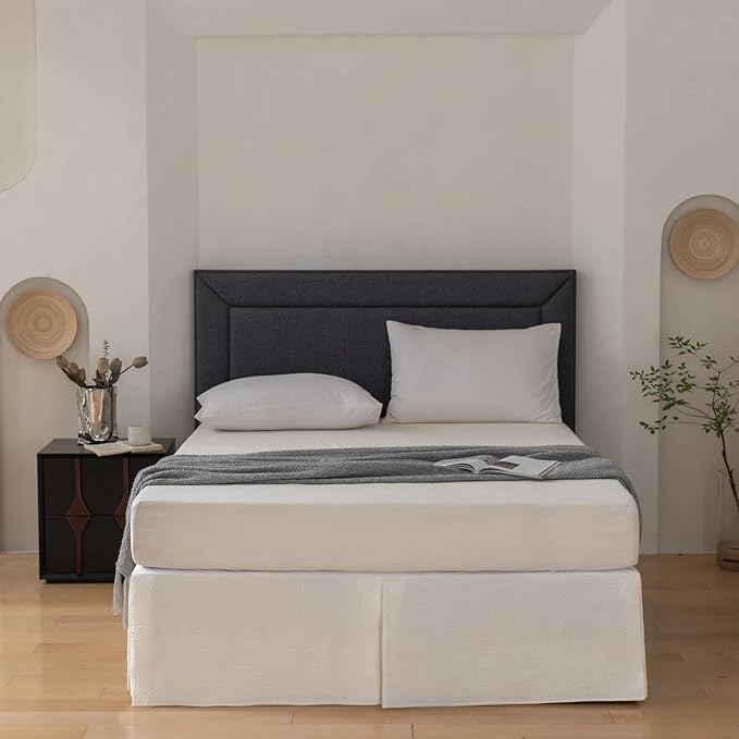 Twin Bed Skirt, Wrap Around Bed Skirt with Pleated Corner, 12 Inch Drop Pleated Waffle Weave Bedskirts, Anti-Slip, Microfiber, Ivory, 12'' Twin