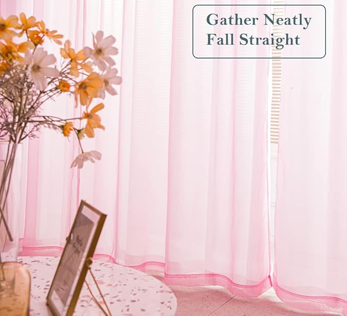 PI Pink Sheer Curtains with Eyelets,Light Filter Window Sheer Draperies for Girls Room/Beauty Care 2 Panels (W52 X L72, Bright Pink)