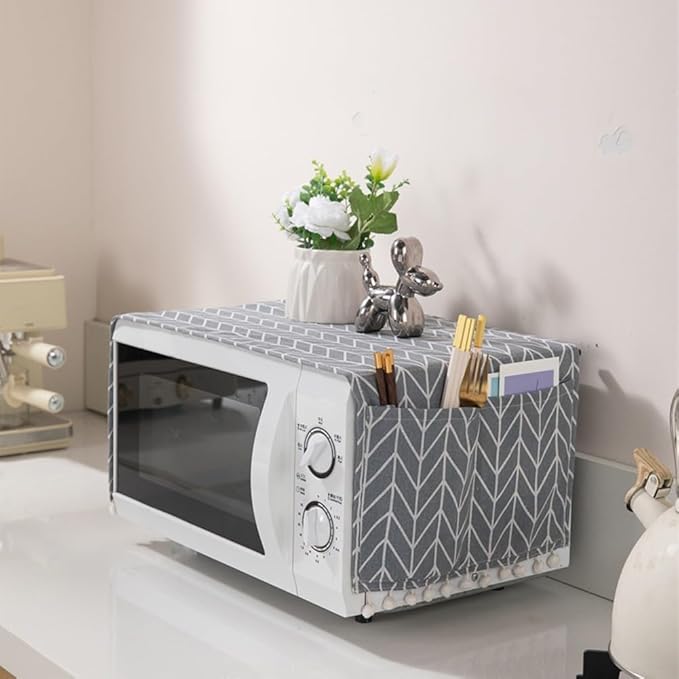 Microwave Oven Cover Dust Oil Proof Cotton Linen Waterproof Fabric Cloth Machine Protector Decorative Kitchen Appliance Cover 30 * 90cm Oven Cover Cloth Dust Cover(brown)