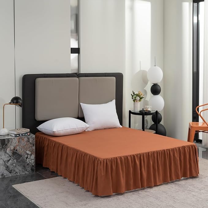 Terracotta Bed Skirt King Size Ruffled Bed Skirt with Split Corners, King Bed Skirt 14 Inch Drop, King Size Bed Skirt Terracotta for Ruffled Bed Skirt with Split Corners, Bed Skirt King Size