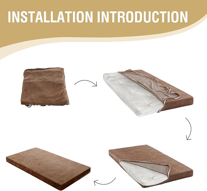 H.VERSAILTEX Twin Size Armless Futon Mattress Covers for Traditional Japanese Futon Mattress Soft Chenille Couch Slipcovers Floor Mats Sofa Protector Zippered Sleeper Sofa Cover,Caramel