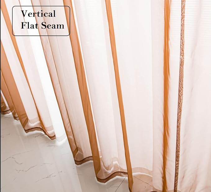 PI Sheer Curtains 95 Inches Length with Grommets,Airy Voile Textured,Modern Window Treatment for Office/Apartment 2 Panels (W52 X L95, Brown)