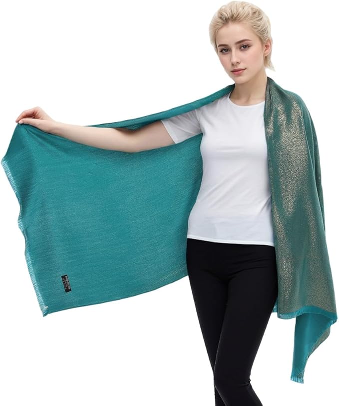 LMVERNA Women's Sparkling Metallic Soft Pashmina Shawls and Wraps Scarf in Solid Colors